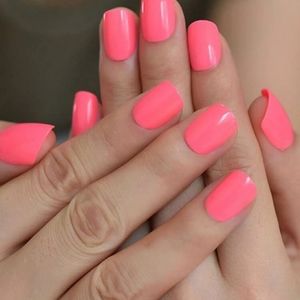 NIP Short Square Fluorescent Pink solid 24 press on nails. 1 left!